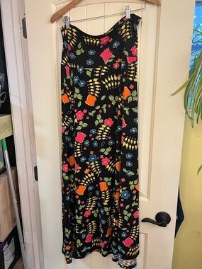 LuLaRoe Navy Maxi Skirt with Bright Floral Motif